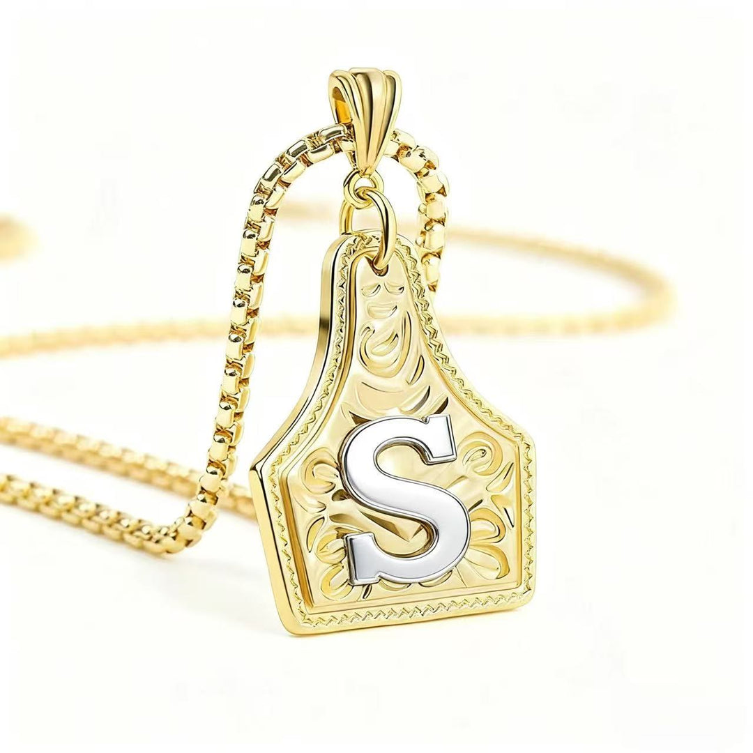 Golden & Silver Exquisite Letter Pendant Embossed Necklace - Golden - S - image 22