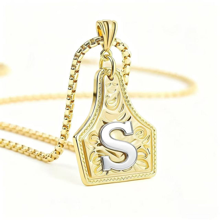 Golden & Silver Exquisite Letter Pendant Embossed Necklace - Golden - S - image 22