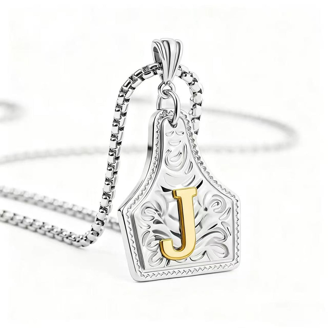 Golden & Silver Exquisite Letter Pendant Embossed Necklace - Silver - J - image 39