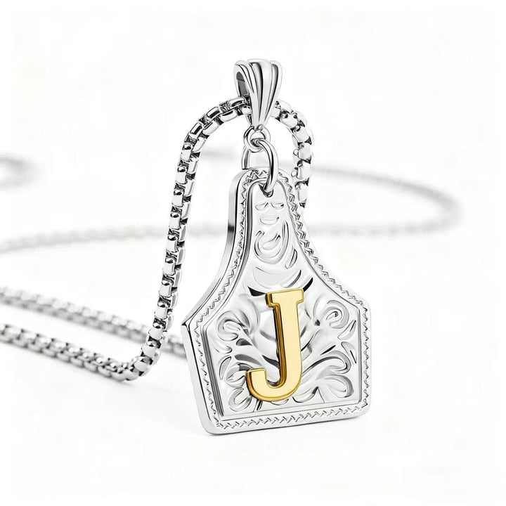 Golden & Silver Exquisite Letter Pendant Embossed Necklace - Silver - J - image 39