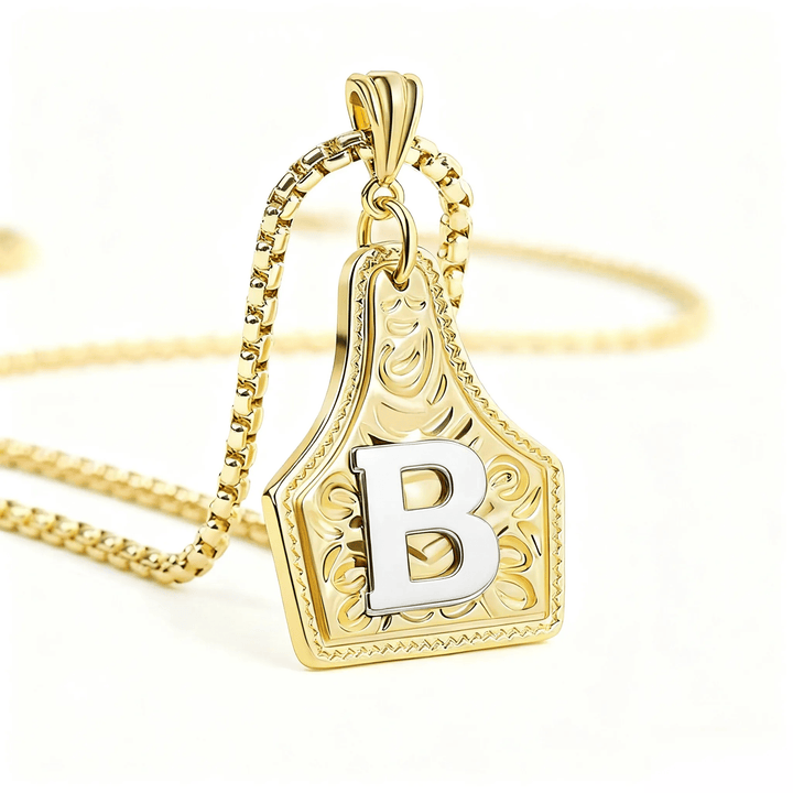 Golden & Silver Exquisite Letter Pendant Embossed Necklace - Golden - B - image 5