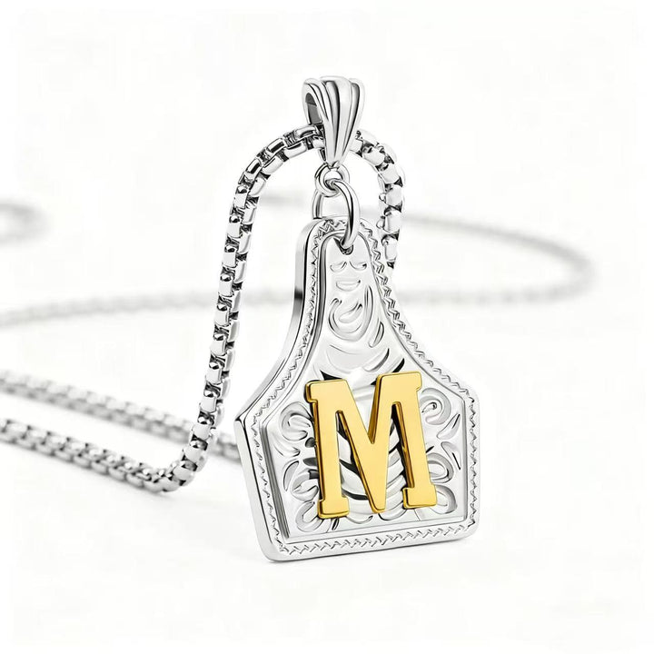 Golden & Silver Exquisite Letter Pendant Embossed Necklace - Silver - M - image 42
