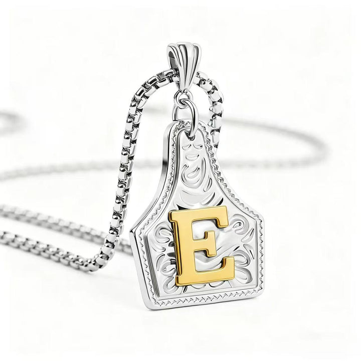 Golden & Silver Exquisite Letter Pendant Embossed Necklace - Silver - E - image 34