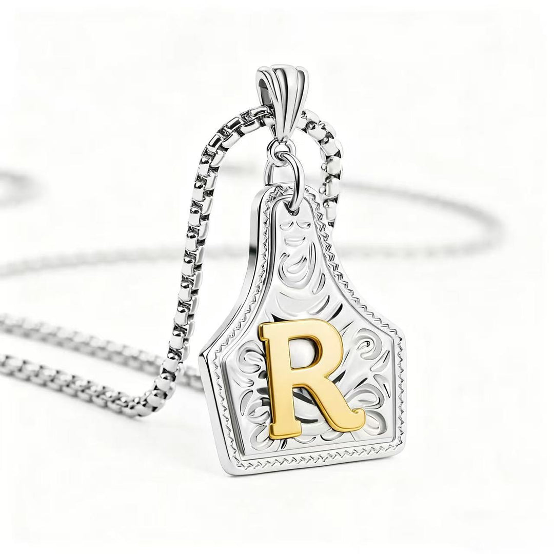 Golden & Silver Exquisite Letter Pendant Embossed Necklace - Silver - R - image 47