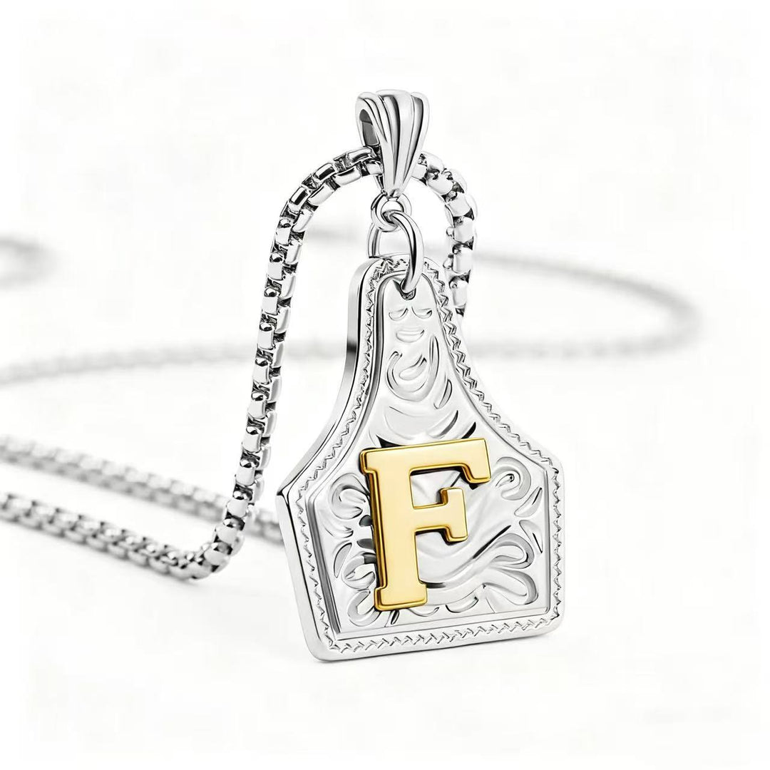 Golden & Silver Exquisite Letter Pendant Embossed Necklace - Silver - F - image 35