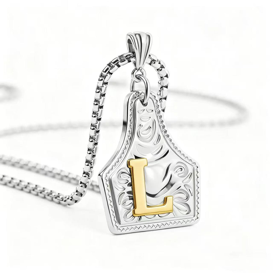 Golden & Silver Exquisite Letter Pendant Embossed Necklace - Silver - L - image 41