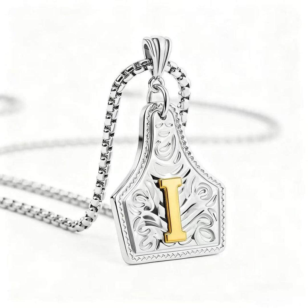 Golden & Silver Exquisite Letter Pendant Embossed Necklace - Silver - I - image 38