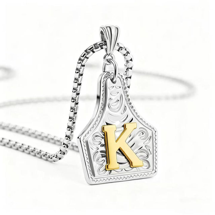 Golden & Silver Exquisite Letter Pendant Embossed Necklace - Silver - K - image 40