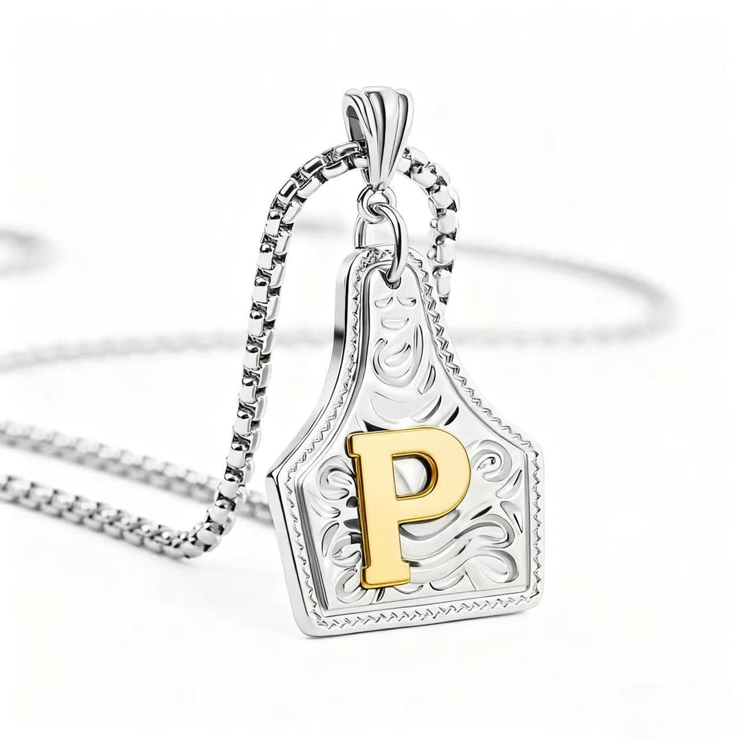 Golden & Silver Exquisite Letter Pendant Embossed Necklace - Silver - P - image 45