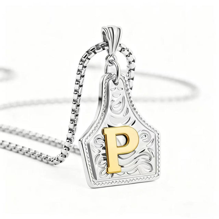 Golden & Silver Exquisite Letter Pendant Embossed Necklace - Silver - P - image 45