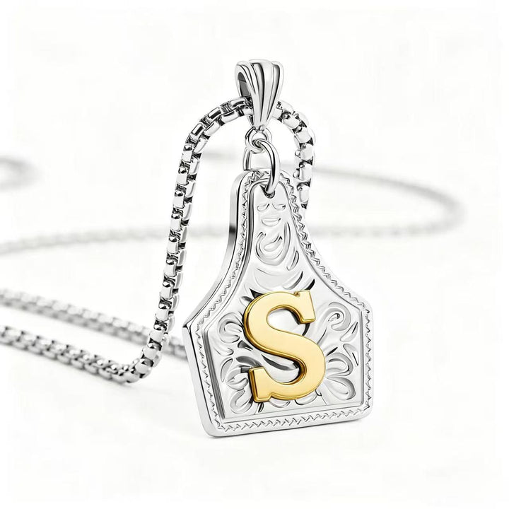 Golden & Silver Exquisite Letter Pendant Embossed Necklace - Silver - S - image 48