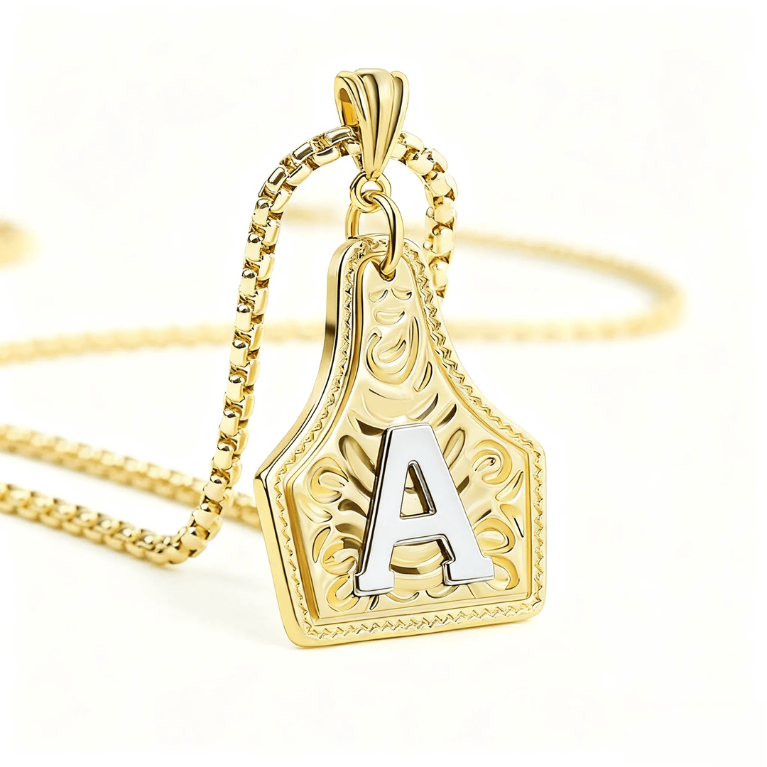 Golden & Silver Exquisite Letter Pendant Embossed Necklace - Golden - A - image 0