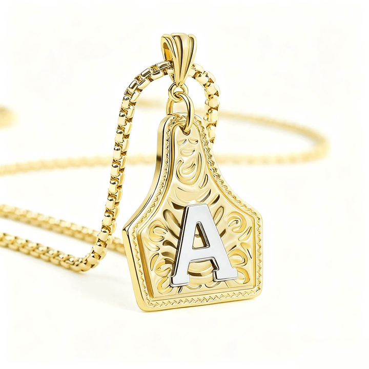 Golden & Silver Exquisite Letter Pendant Embossed Necklace - Golden - A - image 0