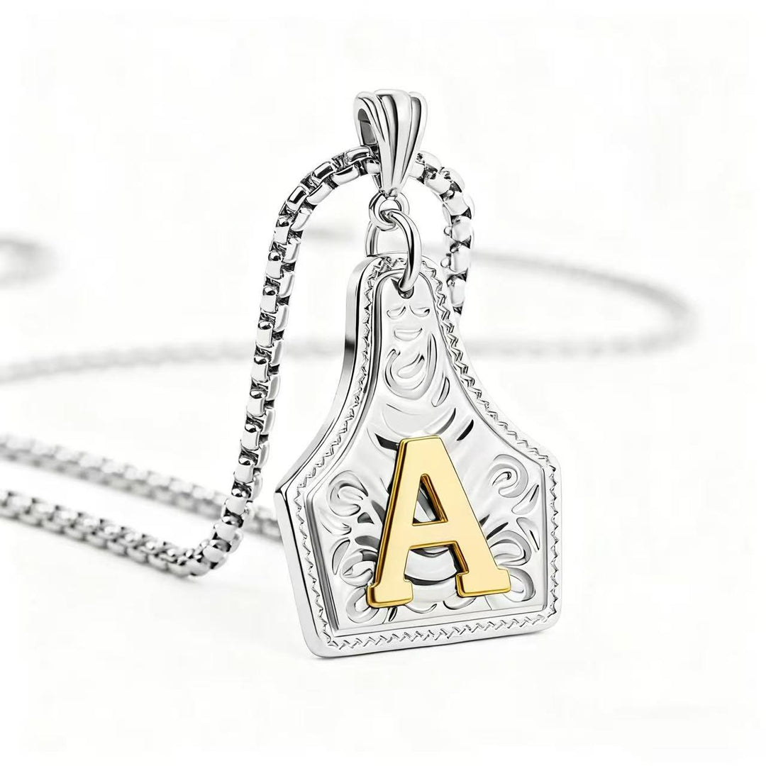 Golden & Silver Exquisite Letter Pendant Embossed Necklace - Silver - A - image 30