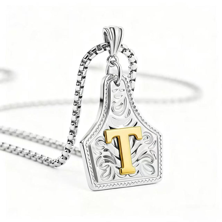 Golden & Silver Exquisite Letter Pendant Embossed Necklace - Silver - T - image 49