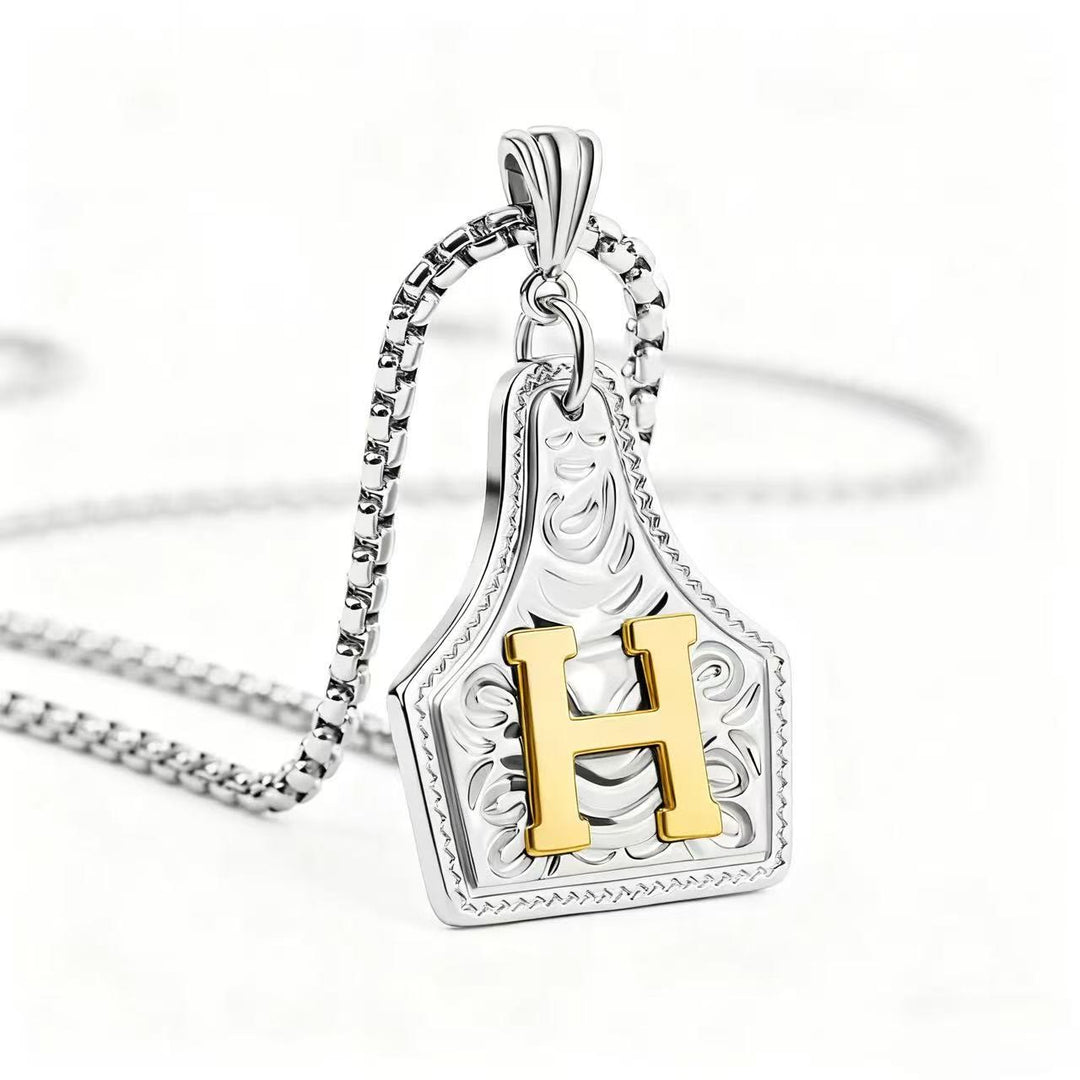 Golden & Silver Exquisite Letter Pendant Embossed Necklace - Silver - H - image 37