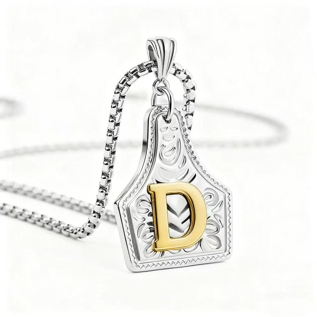 Golden & Silver Exquisite Letter Pendant Embossed Necklace - Silver - D - image 33