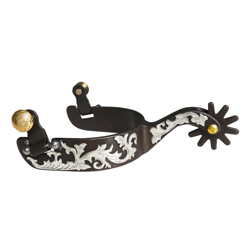 White Copper Carving Cowboy Spurs With Brass Buckle - Brown - image 0