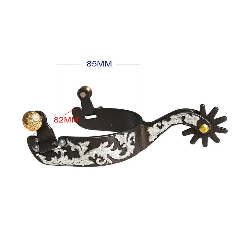 White Copper Carving Cowboy Spurs With Brass Buckle - image 2