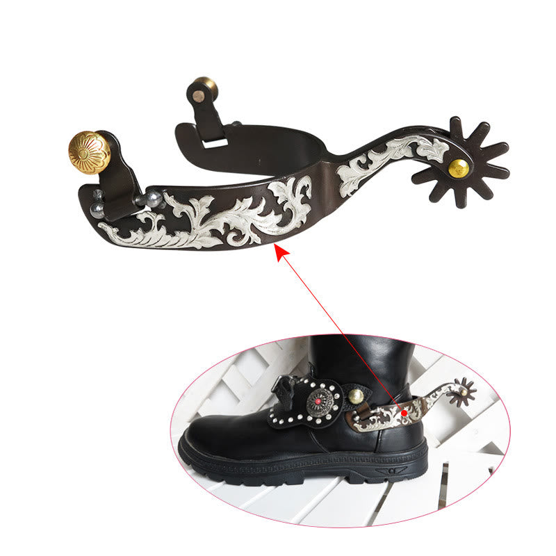 White Copper Carving Cowboy Spurs With Brass Buckle - image 1