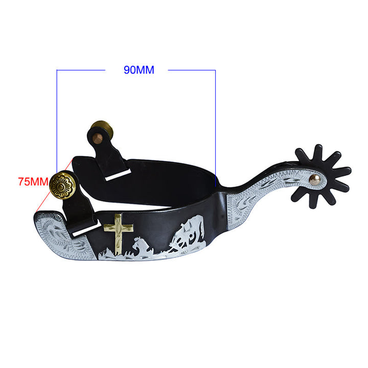 Black White Copper Carved Cross Spurs With Brass Buckles - image 2