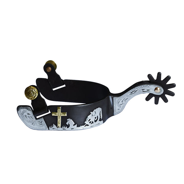 Black White Copper Carved Cross Spurs With Brass Buckles - Black - image 0