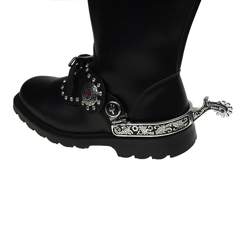 Silver Black Pattern Western Cowboy Spurs With Gear - image 2