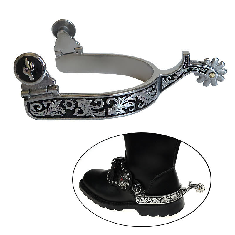 Silver Black Pattern Western Cowboy Spurs With Gear - image 1