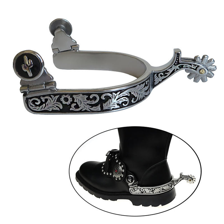 Silver Black Pattern Western Cowboy Spurs With Gear - image 1