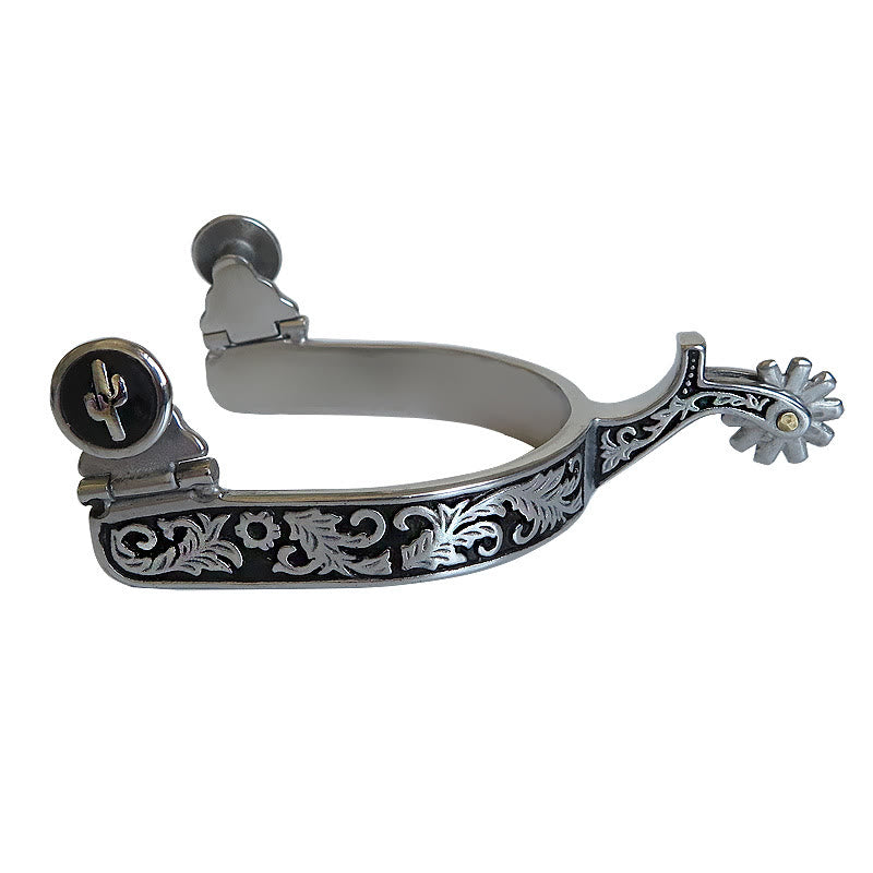 Silver Black Pattern Western Cowboy Spurs With Gear - Silver and Black - image 0