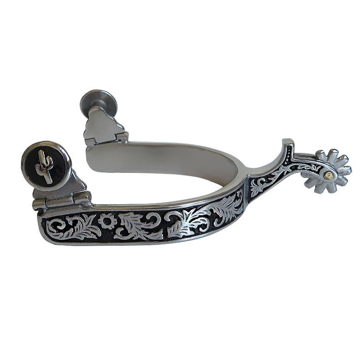 Silver Black Pattern Western Cowboy Spurs With Gear - Silver and Black - image 0