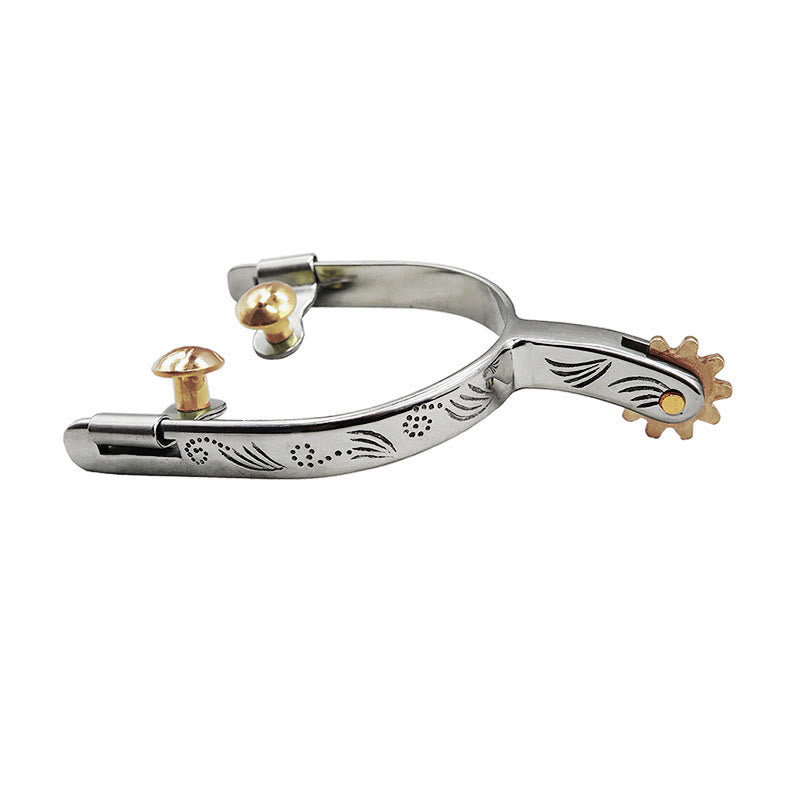 Carving Patterns Cowboy Spurs With Gear And Brass Buckles - Metallic - image 0