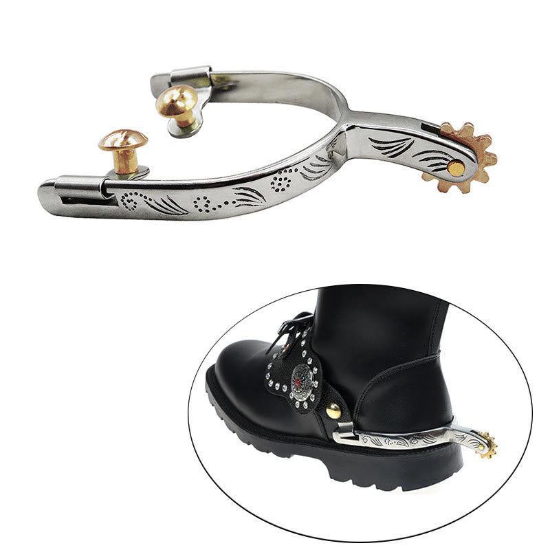 Carving Patterns Cowboy Spurs With Gear And Brass Buckles - image 1