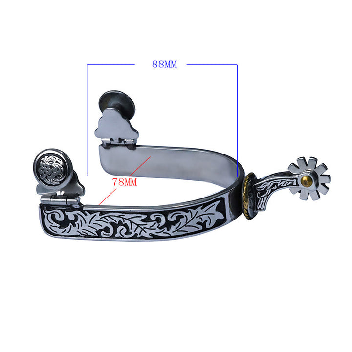 Silver Black Pattern & Buckle Cowboy Spurs With Gear - image 2