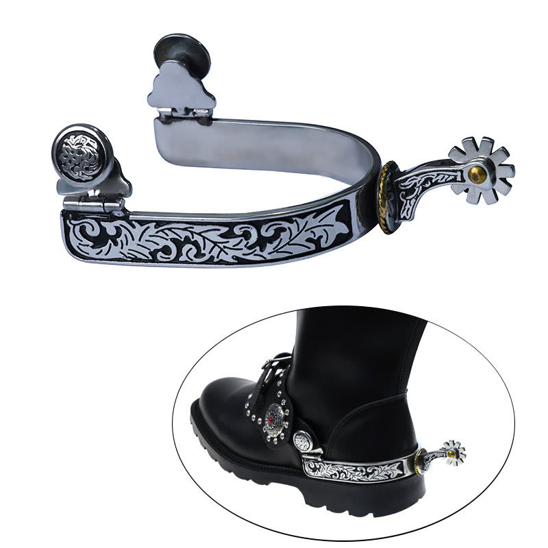 Silver Black Pattern & Buckle Cowboy Spurs With Gear - image 1