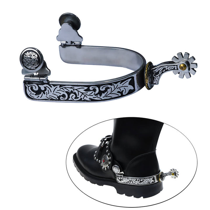Silver Black Pattern & Buckle Cowboy Spurs With Gear - image 1