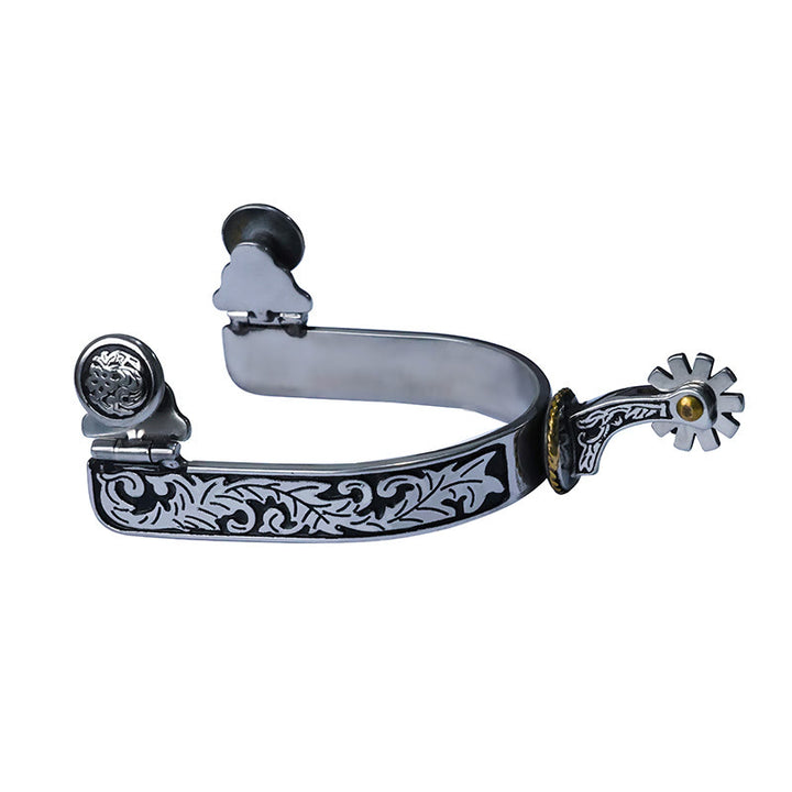 Silver Black Pattern & Buckle Cowboy Spurs With Gear - Silver and Black - image 0