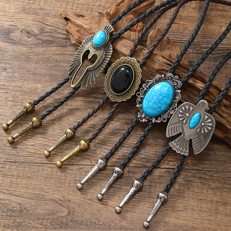 Western Eagle Bird Turquoise Stone Bolo Tie - image 0