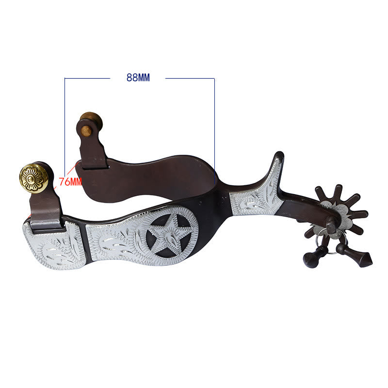 Silver Carved Five-Pointed Star Cowboy Spurs With Pendant - image 2