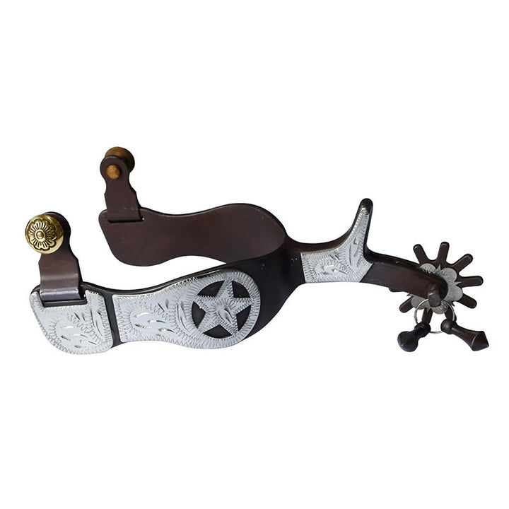 Silver Carved Five-Pointed Star Cowboy Spurs With Pendant - Silver - image 0