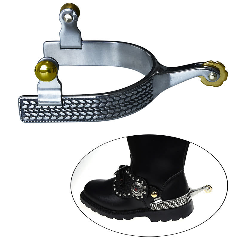Exquisite Carved Scales Cowboy Spurs With Brass Gear And Buckles - image 1