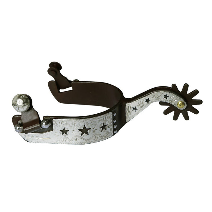 White Copper Buckles And Stars Cowboy Spurs With Gear - Silver - image 0