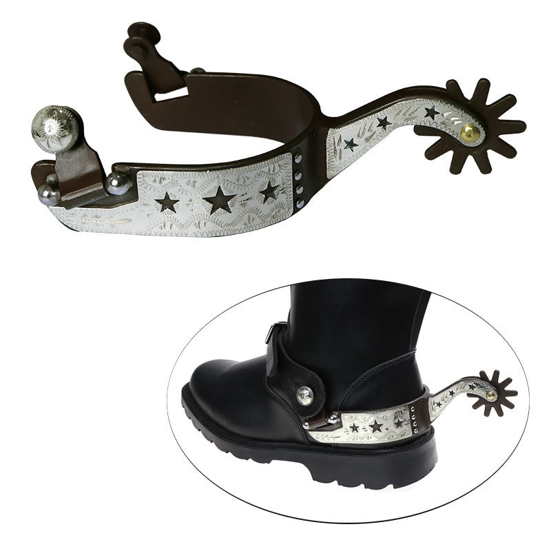 White Copper Buckles And Stars Cowboy Spurs With Gear - image 1