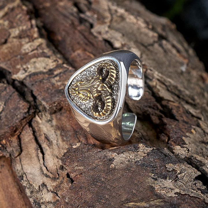 Vintage Western Style Carved Ram Head Ring - image 4