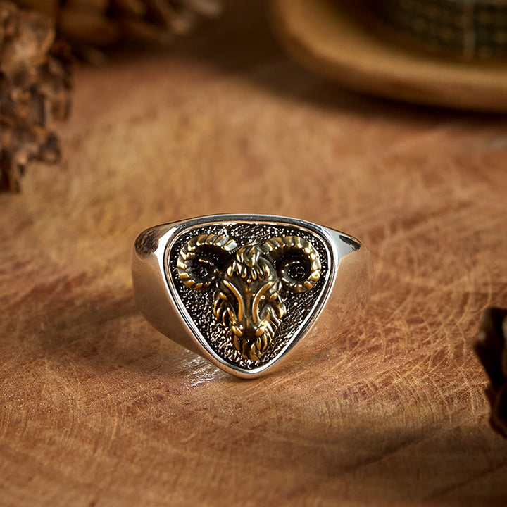 Vintage Western Style Carved Ram Head Ring - Ram Head - image 0