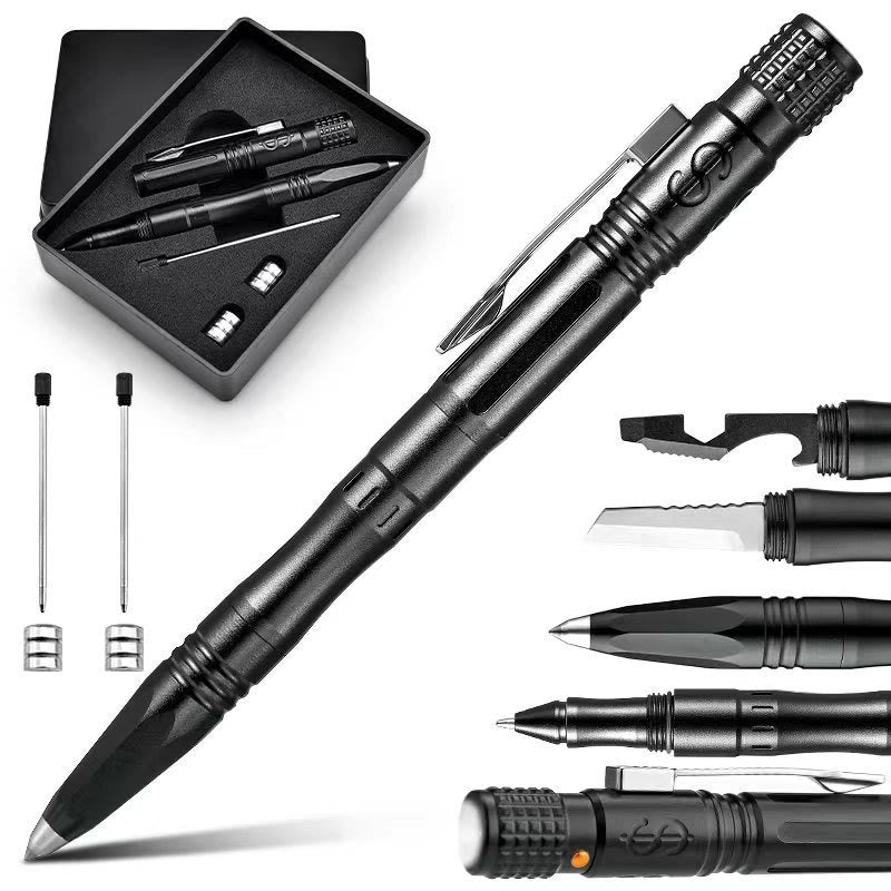 Multi-Functional Writing Self-defense Survival Tactical Pen - Black(with Packing） - image 0