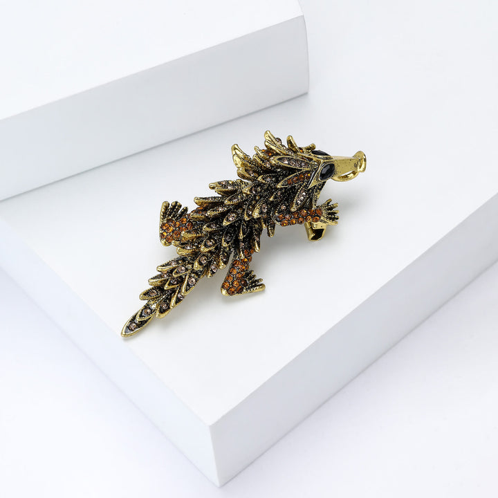 Moveable Inlaid Rhinestone Crocodile Articulated Brooch - image 5