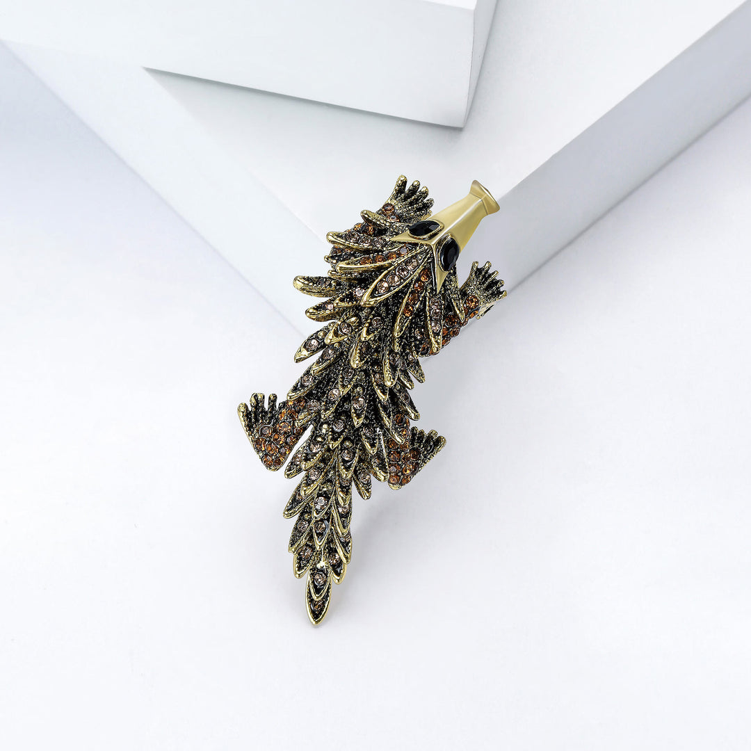 Moveable Inlaid Rhinestone Crocodile Articulated Brooch - Coffee - image 4