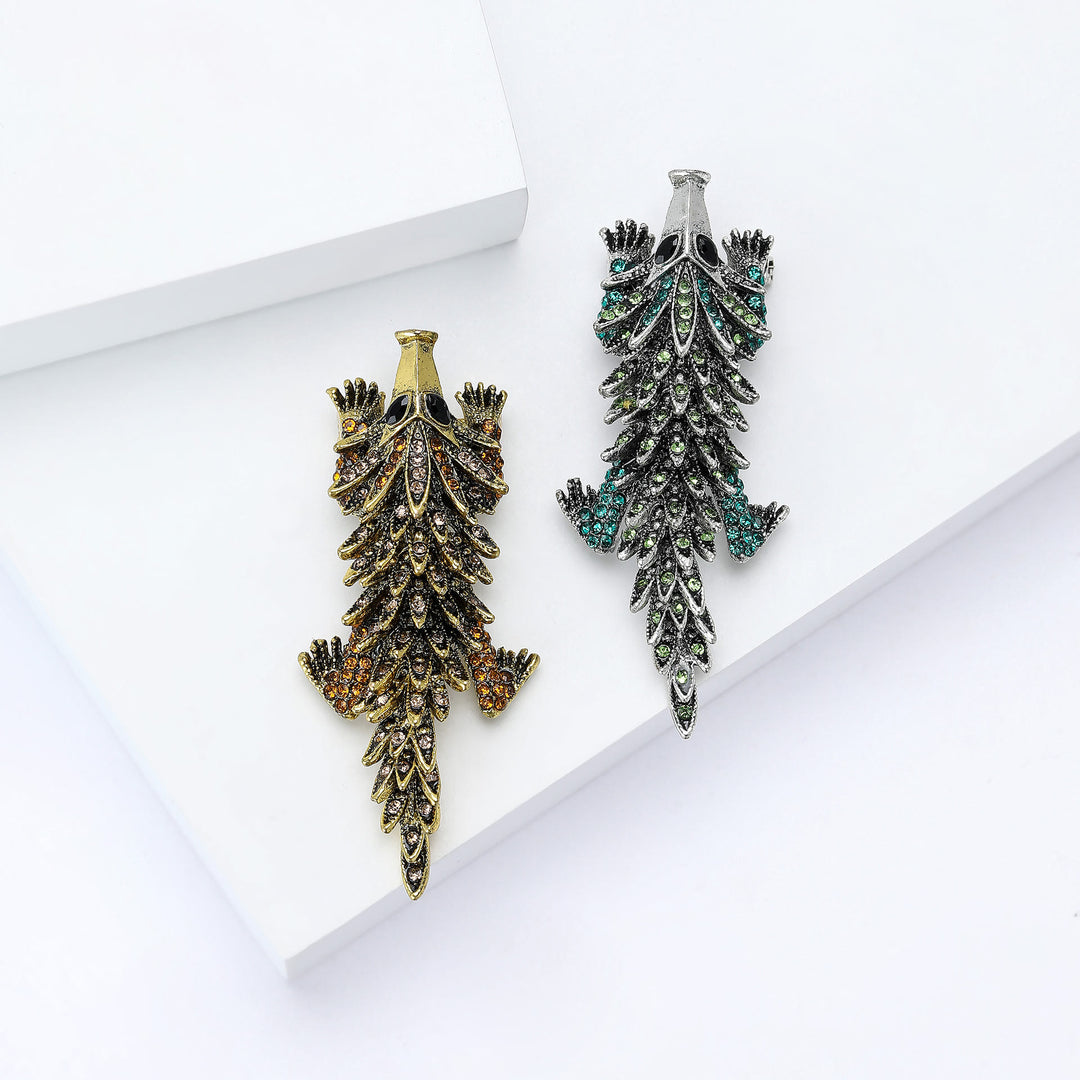 Moveable Inlaid Rhinestone Crocodile Articulated Brooch - image 3