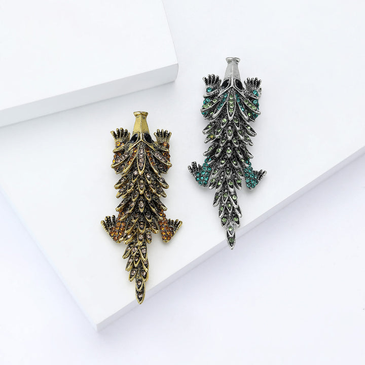 Moveable Inlaid Rhinestone Crocodile Articulated Brooch - image 3